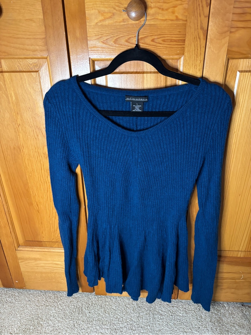 Sofia Cashmere Deep Teal Ribbed Scoop Neck Sweater